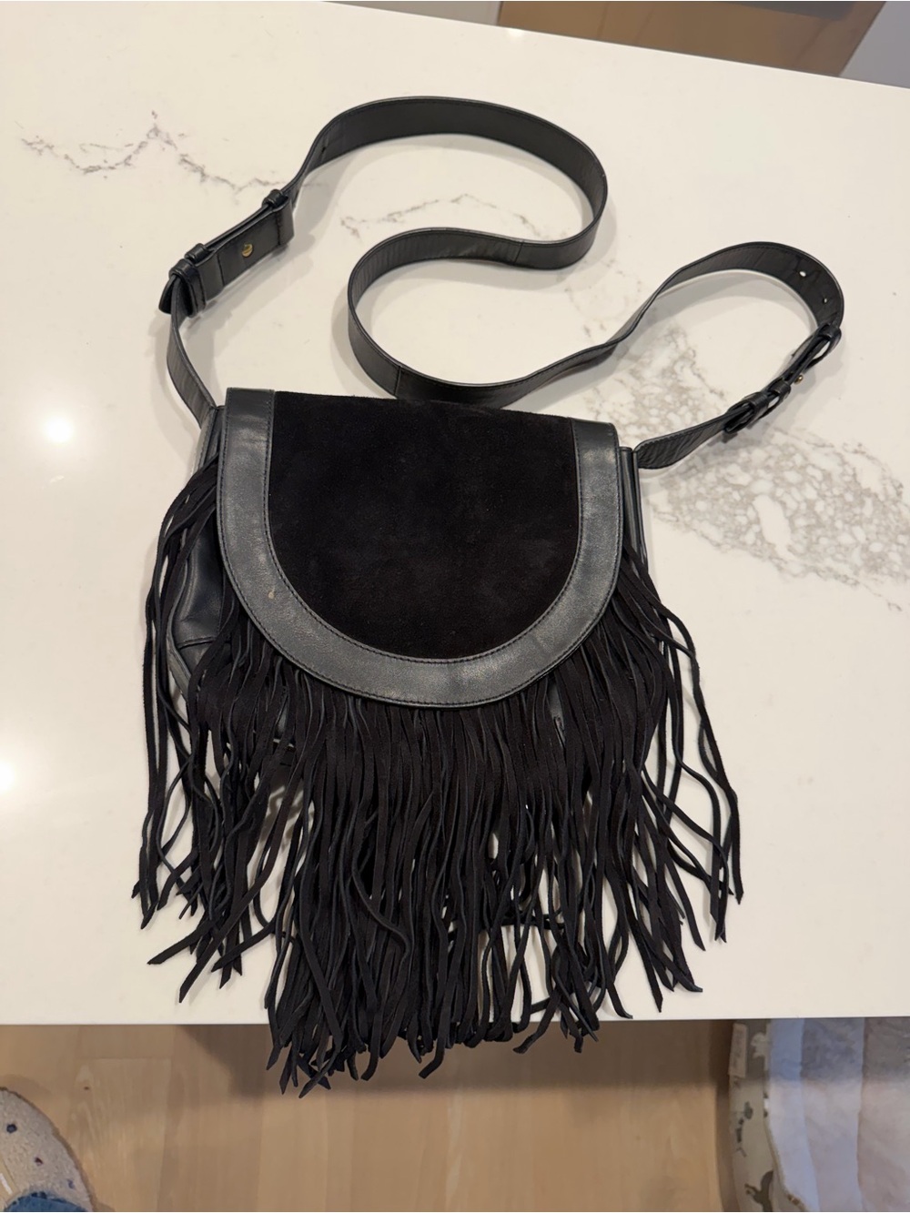 Frye Black Fringe Suede & Leather Crossbody